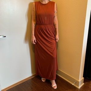 👗 Burnt Orange Sleeveless Maxi Dress Cinch Waist